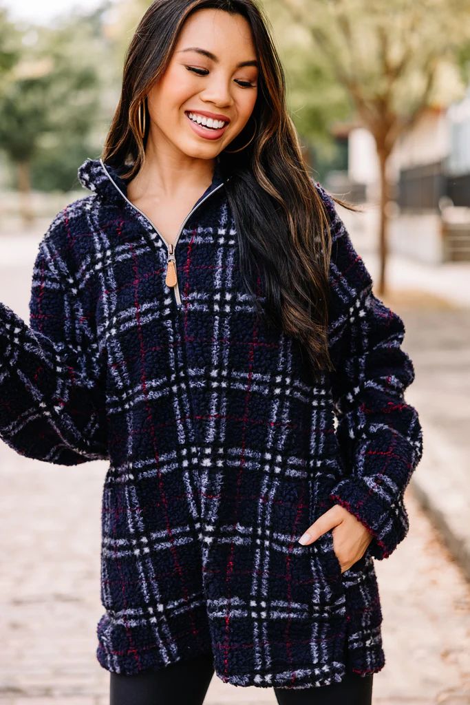 This Is The Move Navy Blue Plaid Pullover | The Mint Julep Boutique