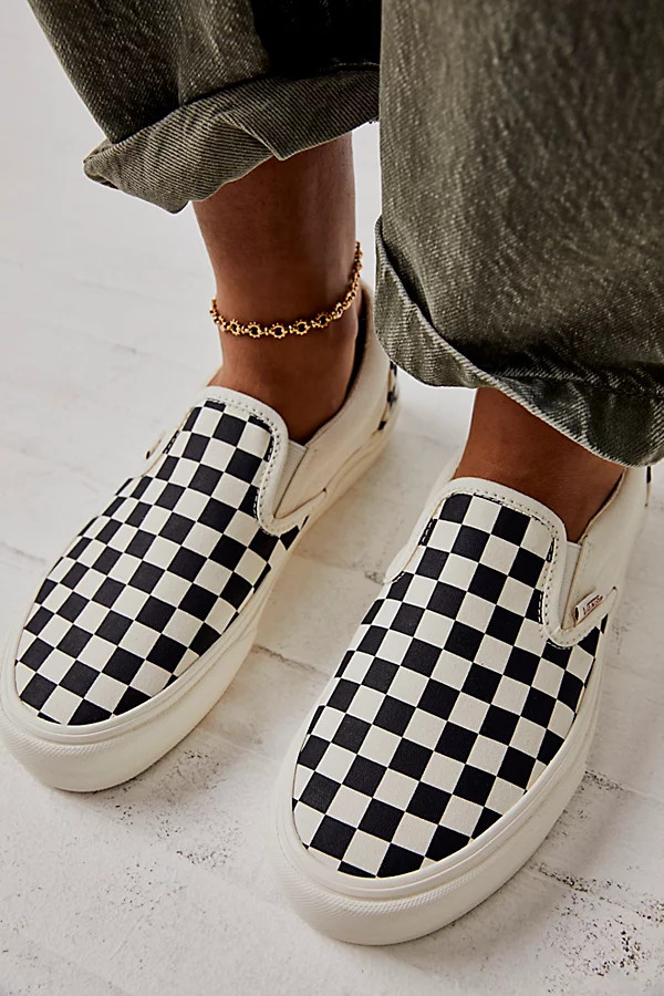Vans Platform Checkered Slip-On Sneakers by Vans at Free People, Checkerboard Black / Marshmallow, U | Free People (Global - UK&FR Excluded)