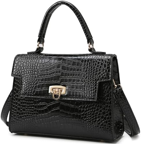 Makukke Structured Top Handle Handbags for Women, Medium Crocodile Pattern Trendy Flap Crossbody ... | Amazon (US)