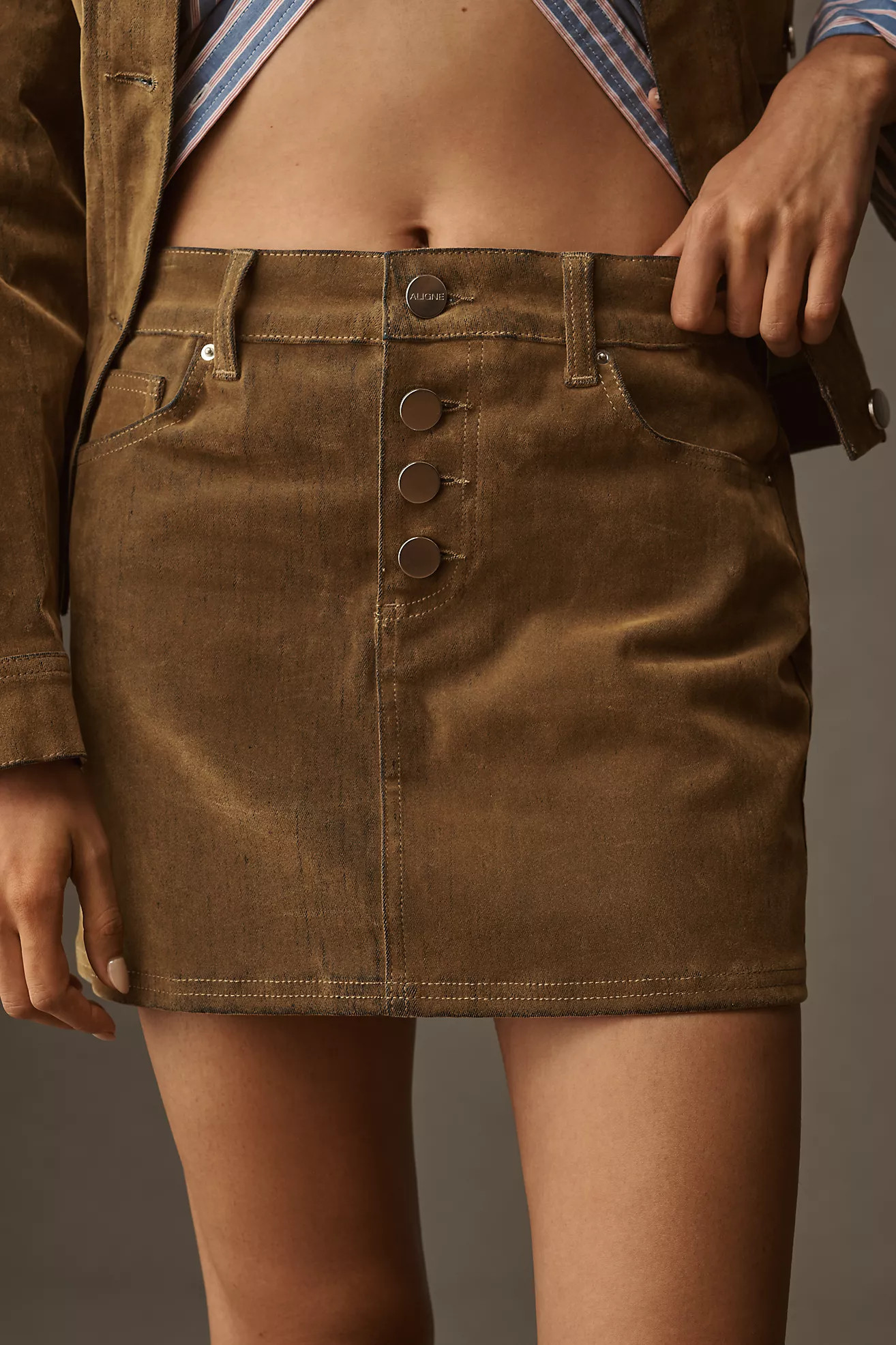 ALIGNE Corrie Flock Denim Mini Skirt | Anthropologie (US)