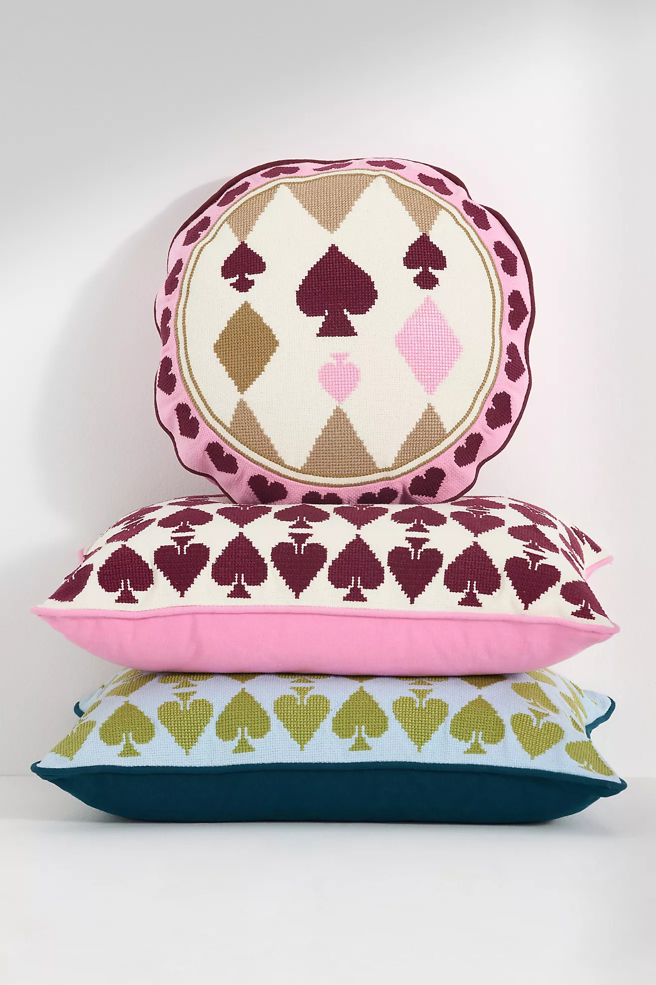 Ace Cotton Embroidered Needlepoint Pillow | Anthropologie (US)