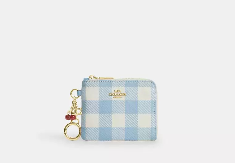 Small Corner Zip Wallet With Gingham Print And Charms | Coach (US)