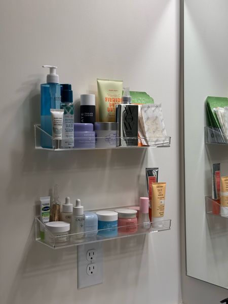 Clear acrylic shelves for skincare 

#LTKbeauty #LTKstyletip #LTKsalealert
