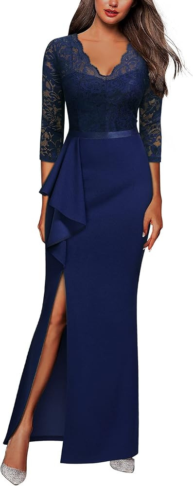 MISSMAY Women's Vintage Floral Lace Ruffle Half Sleeve Evening Party Formal Long Dress | Amazon (US)