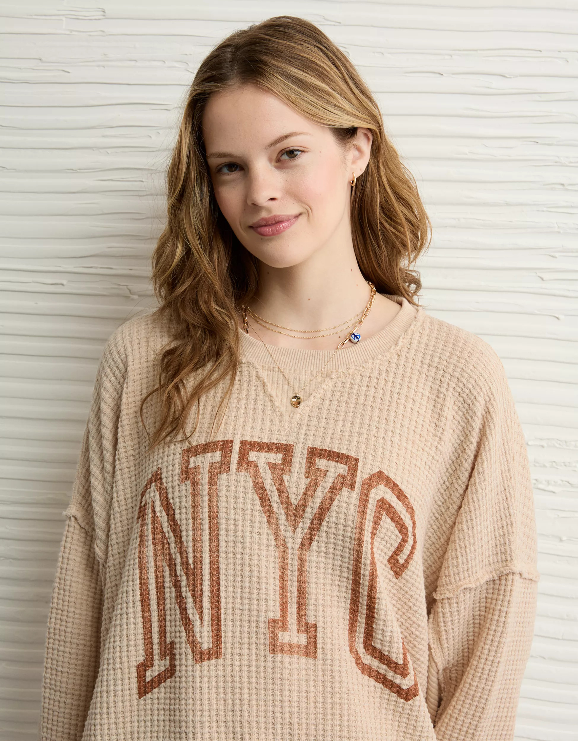 AE Big Hug Crew Neck Waffle Sweatshirt | American Eagle Outfitters (US & CA)