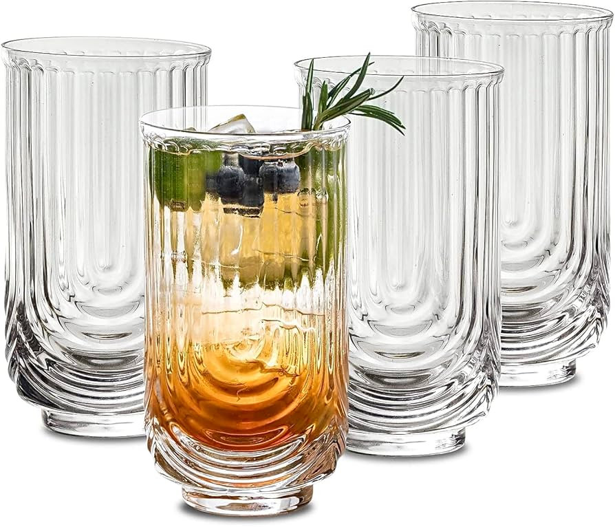 INSETLAN Vintage Glassware Arch Design Glass cups Set of 4, Fashioned Ripple Glassware Highball G... | Amazon (US)