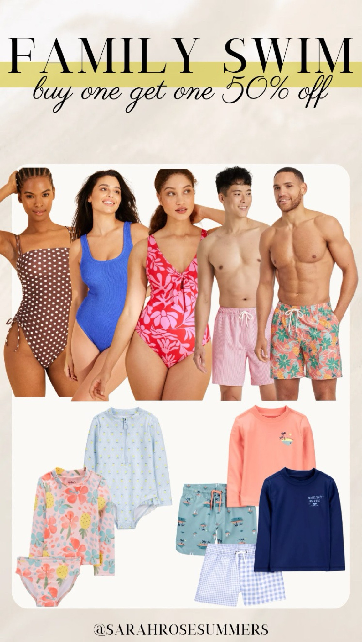 Family swim buy one get one 50% off at target. Swimsuits for women, swimsuits for men, swimsuits for kids, swimsuits for toddlers, and swimsuits for babies on sale. 

#LTKSwim #LTKSaleAlert #LTKBaby