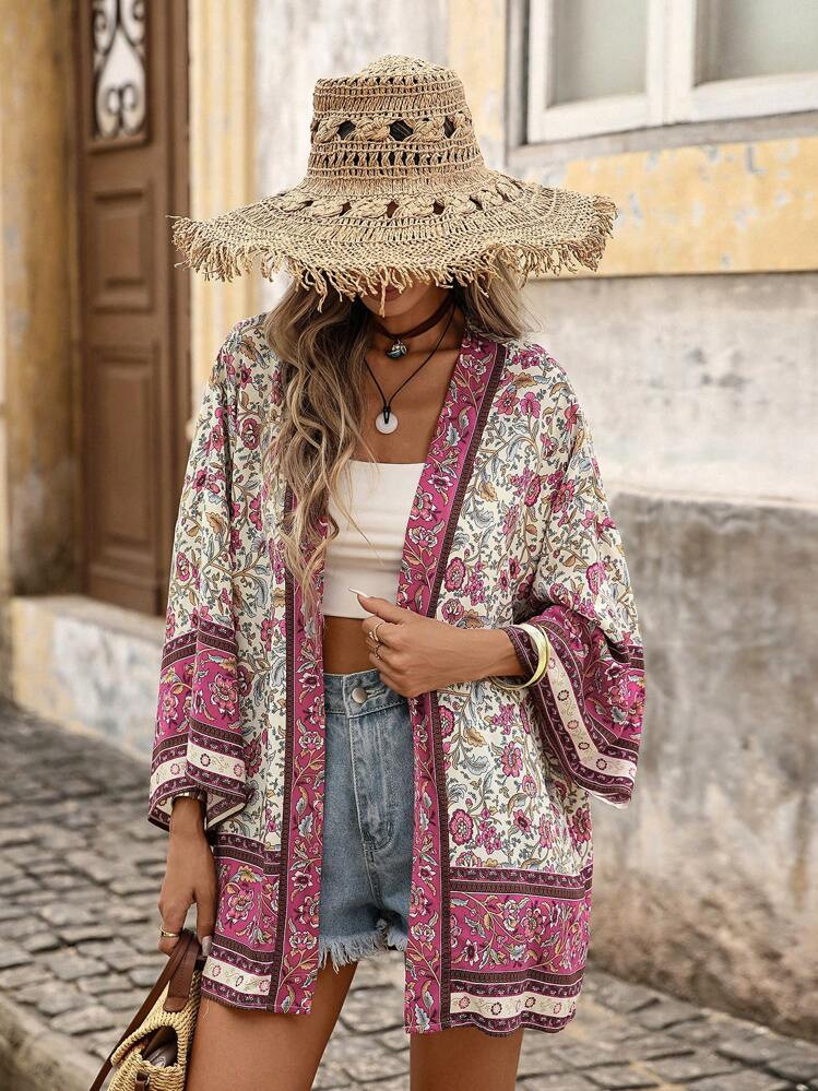 Brillora Open Voorkant Grafische Print Kimono Zomer | SHEIN