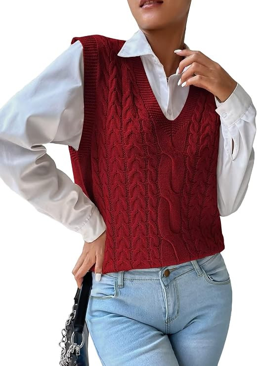 Womens Sweater Vest Sleeveless Cotton Casual V Neck Pullover | Amazon (US)