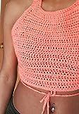Pretty in Peach Womens Crochet Halter Crop Top | Amazon (US)