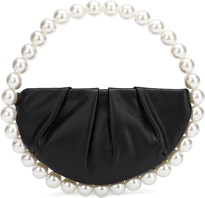 Pearl Soft Face Pleated Handbag Advanced Evening Bag Party Prom Bride Purse Phone Clutch Purse | Amazon (US)