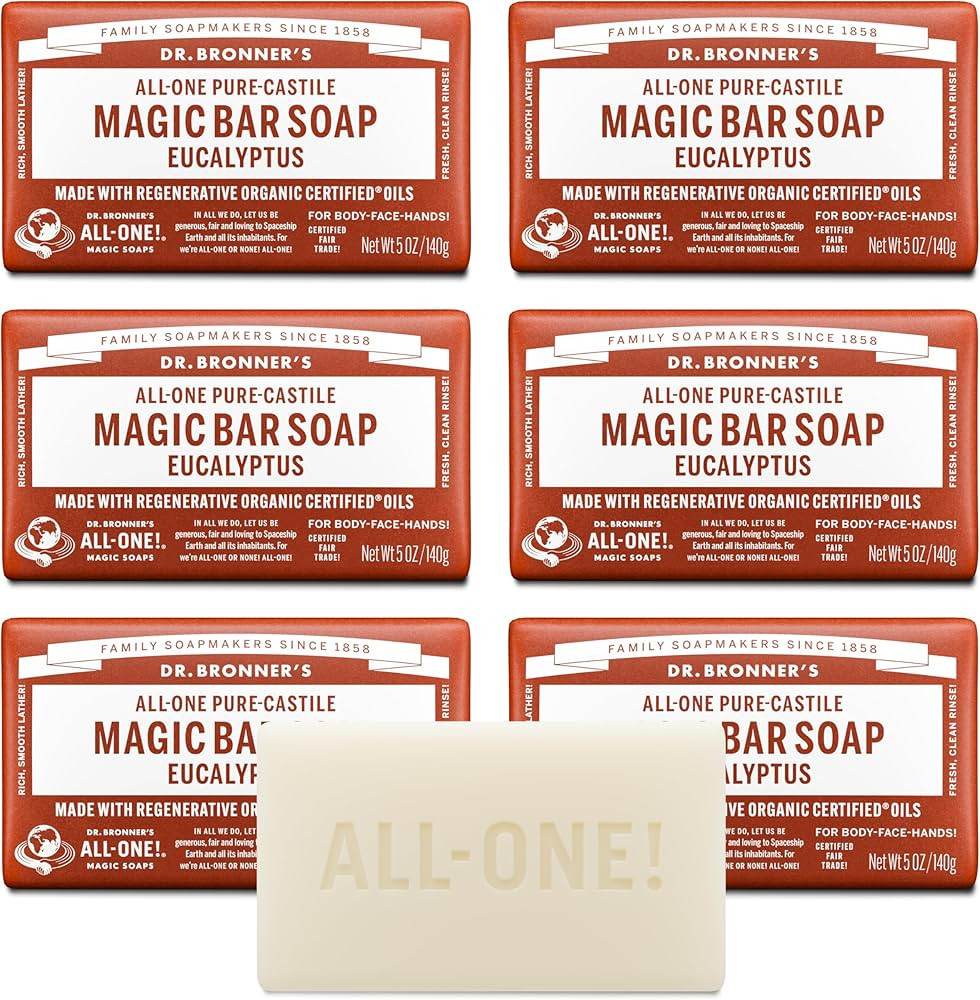 Dr. Bronner's Pure-Castile Magic Soap Bars (Eucalyptus, 5 oz, 6-Pack)- Made with Regenerative Org... | Amazon (US)