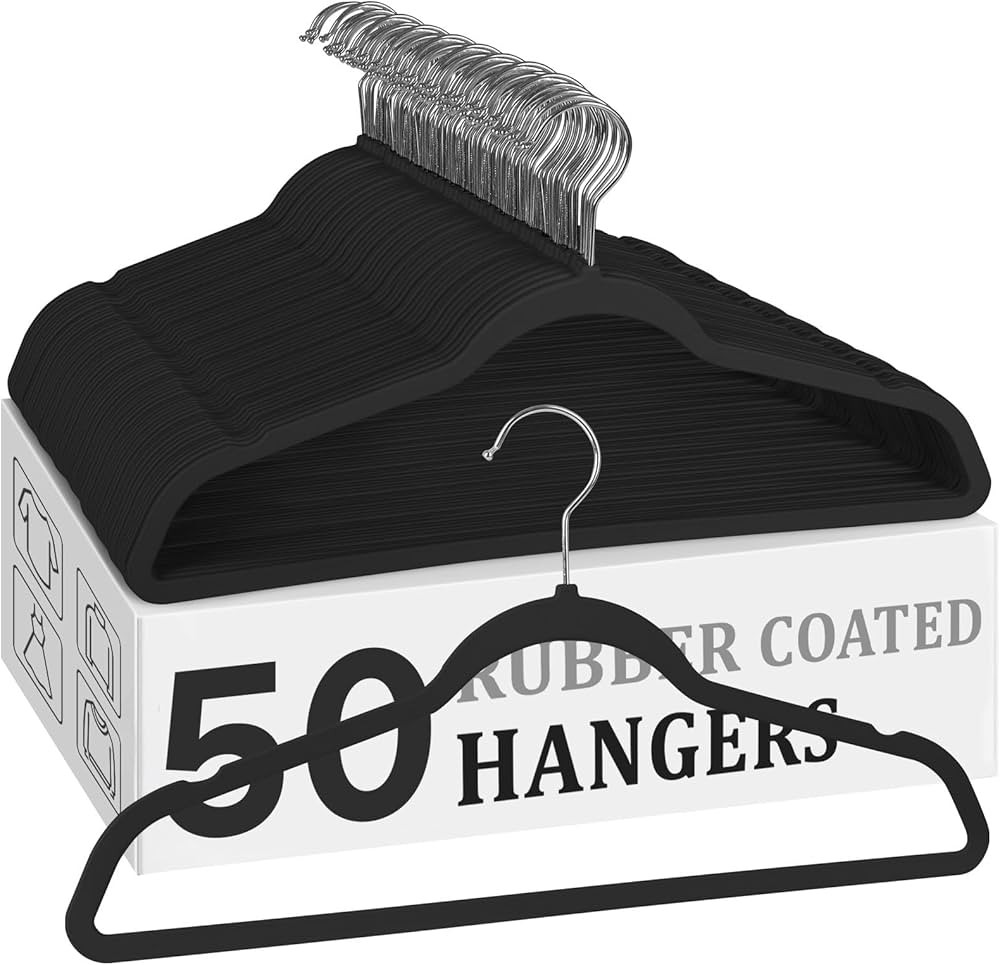 Plastic Hangers 50 Pack Clothes Hangers Rubber Coated, 17.5 Inches Heavy Duty Slim Dorm Hangers f... | Amazon (US)