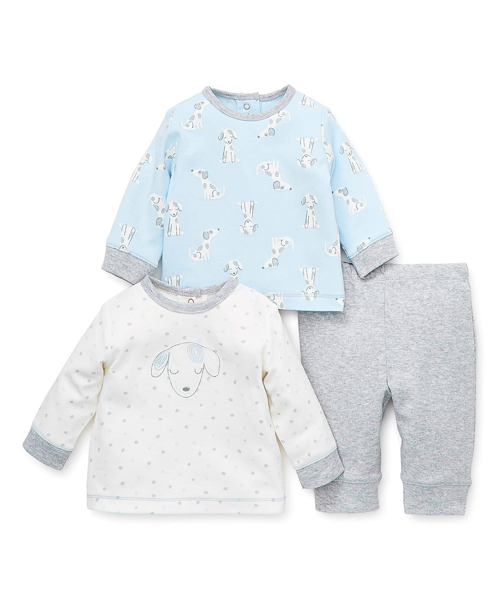 Little Me Boys' Sweatpants Grey/Blue - White & Gray Puppies Sweatshirt Set - Newborn & Infant | Zulily