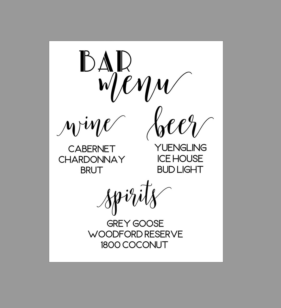 Personalized Bar Menu Wedding Sign Vinyl Decal Set Wine, Beer, Spirits DIY Wedding, Wedding Sign,... | Etsy (US)