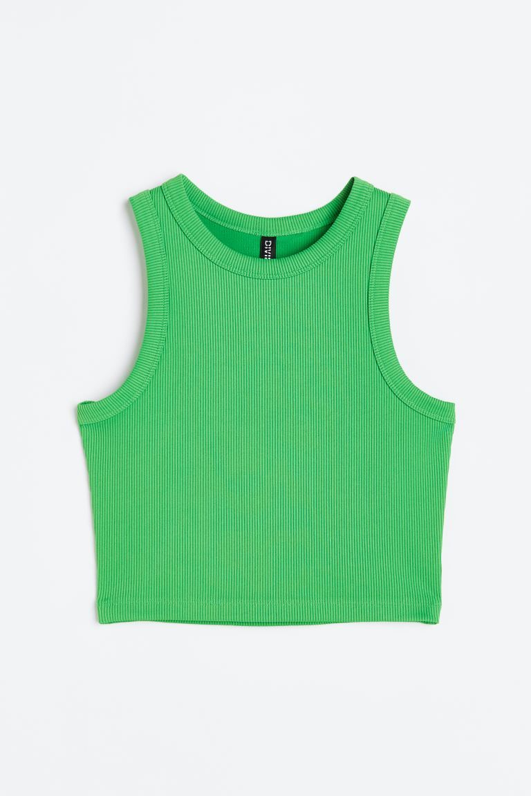 Crop Tank Top - Round Neck - Sleeveless - Bright green - Ladies | H&M US | H&M (US + CA)