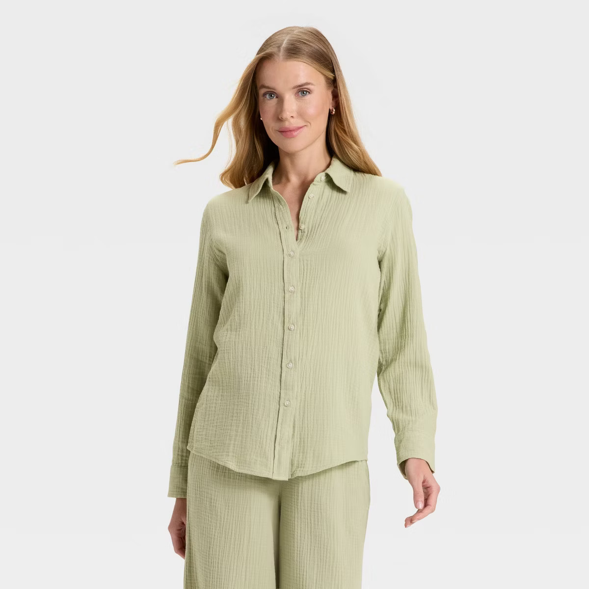 Women's Long Sleeve Gauze Collared Button-Down Shirt - Universal Thread™ | Target