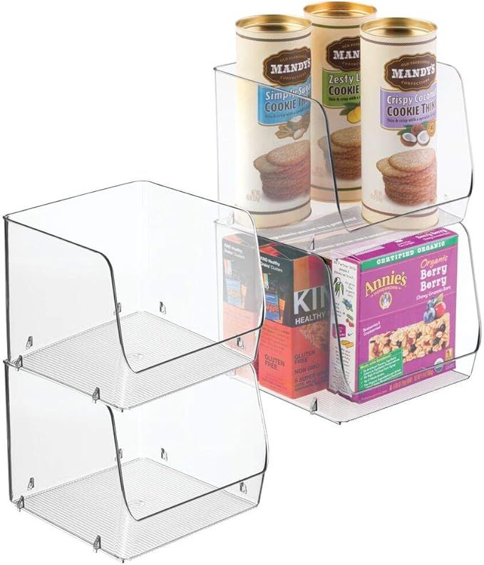 mDesign Large Household Stackable Plastic Food Storage Organizer Bin Basket with Wide Open Front ... | Amazon (US)