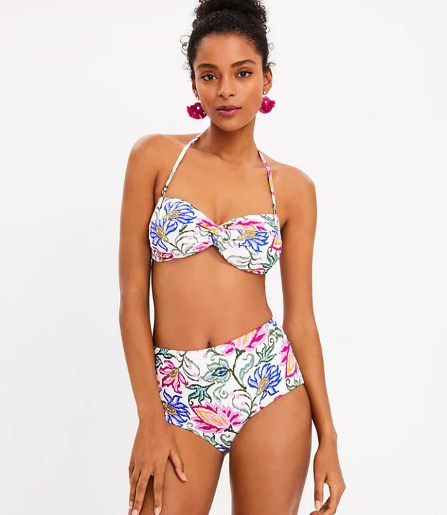 LOFT Beach Floral Shirred Twist Bandeau Bikini Top | LOFT