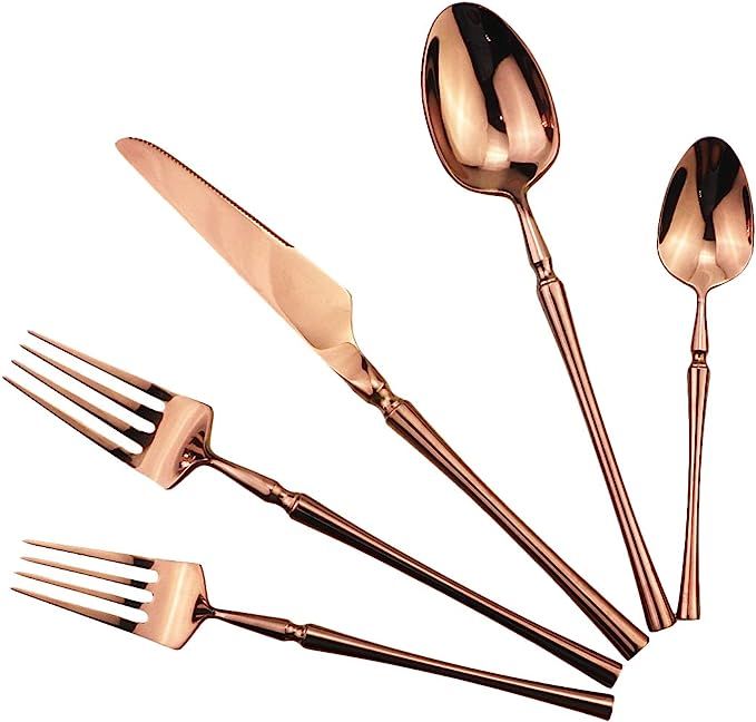 Gugrida 20 piece Copper Flatware Set 304 Stainless Steel Fork Spoon Cutlery Luxury Mirror Polishe... | Amazon (US)