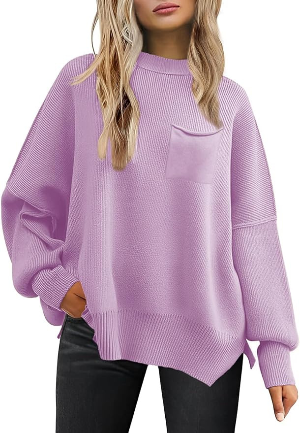 Women's Oversized Sweaters 2025 Crewneck Long Sleeve Batwing Pullover Tops | Amazon (US)