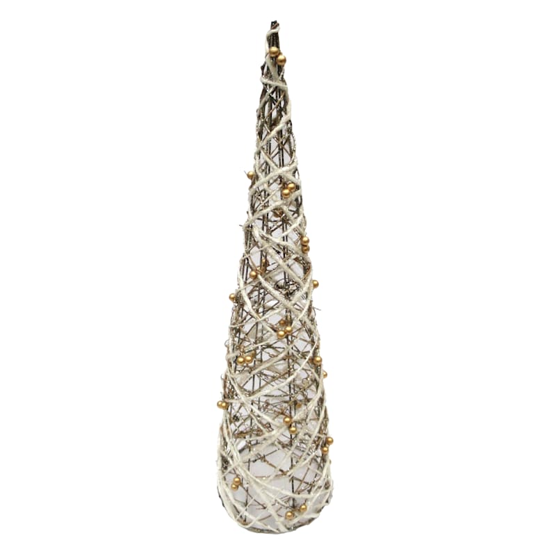 Gold Beaded Rattan Cone Tree, 24" | At Home