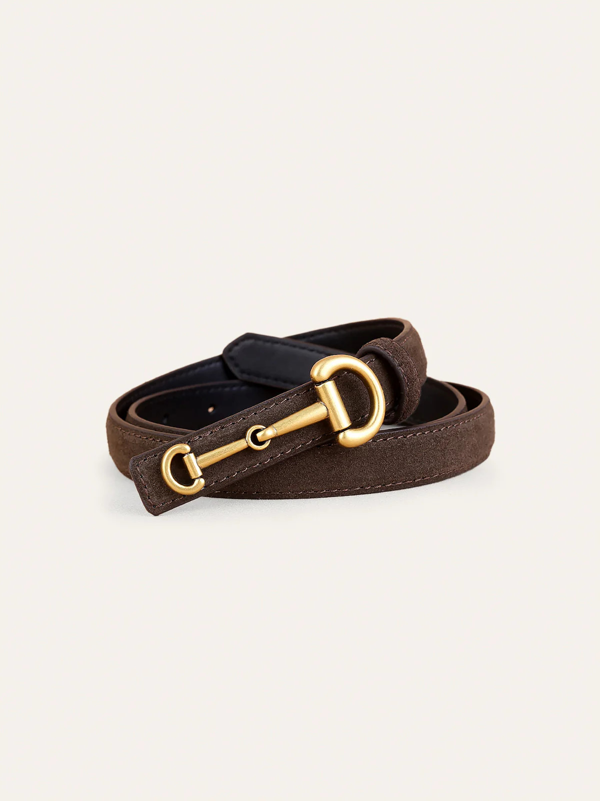 Horsebit Buckle Suede Effect Thin Belt | Commense