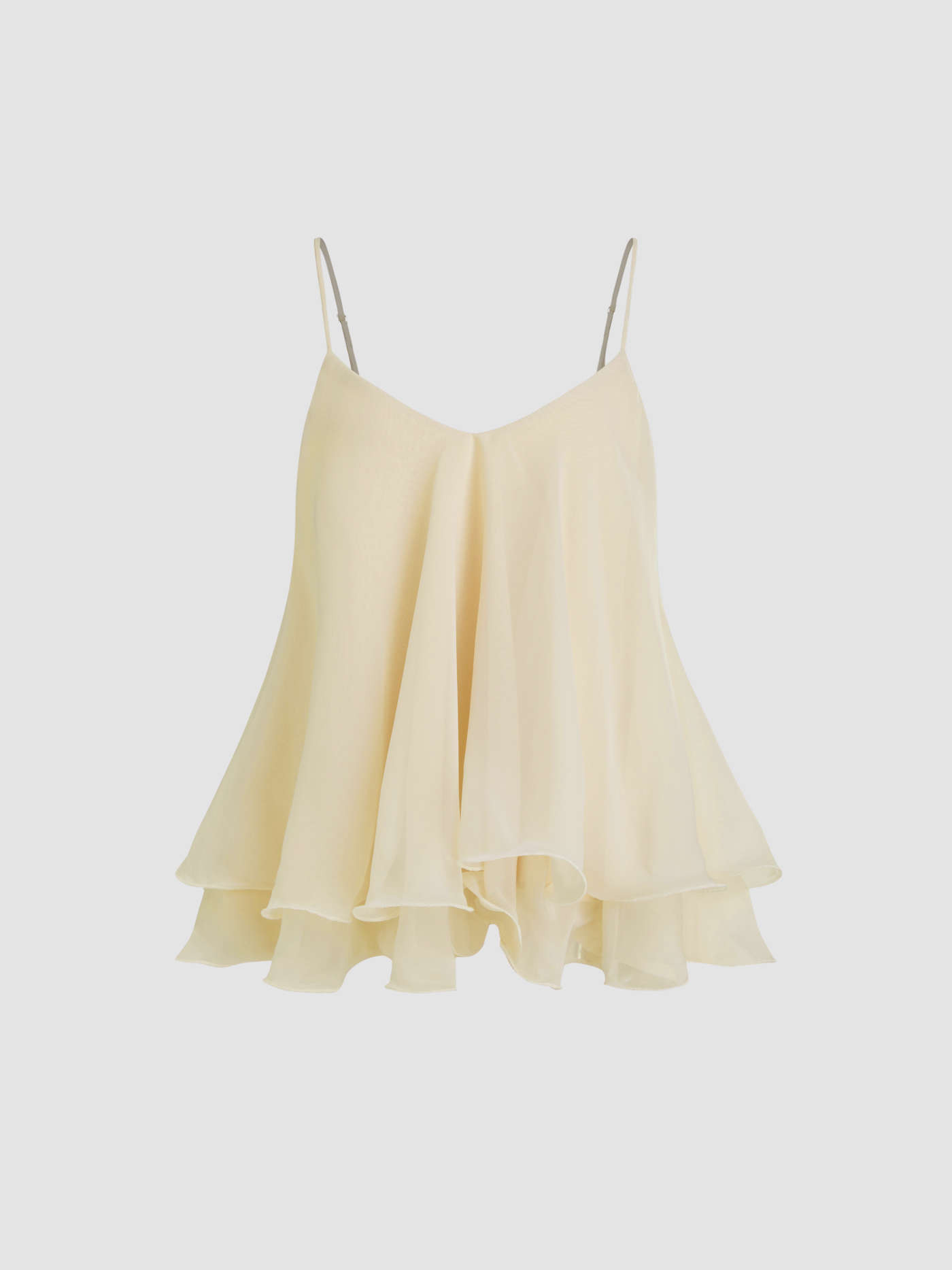 Woven Ruffle Hem Knotted Layered Mesh Cami Top For Daily Casual | Cider