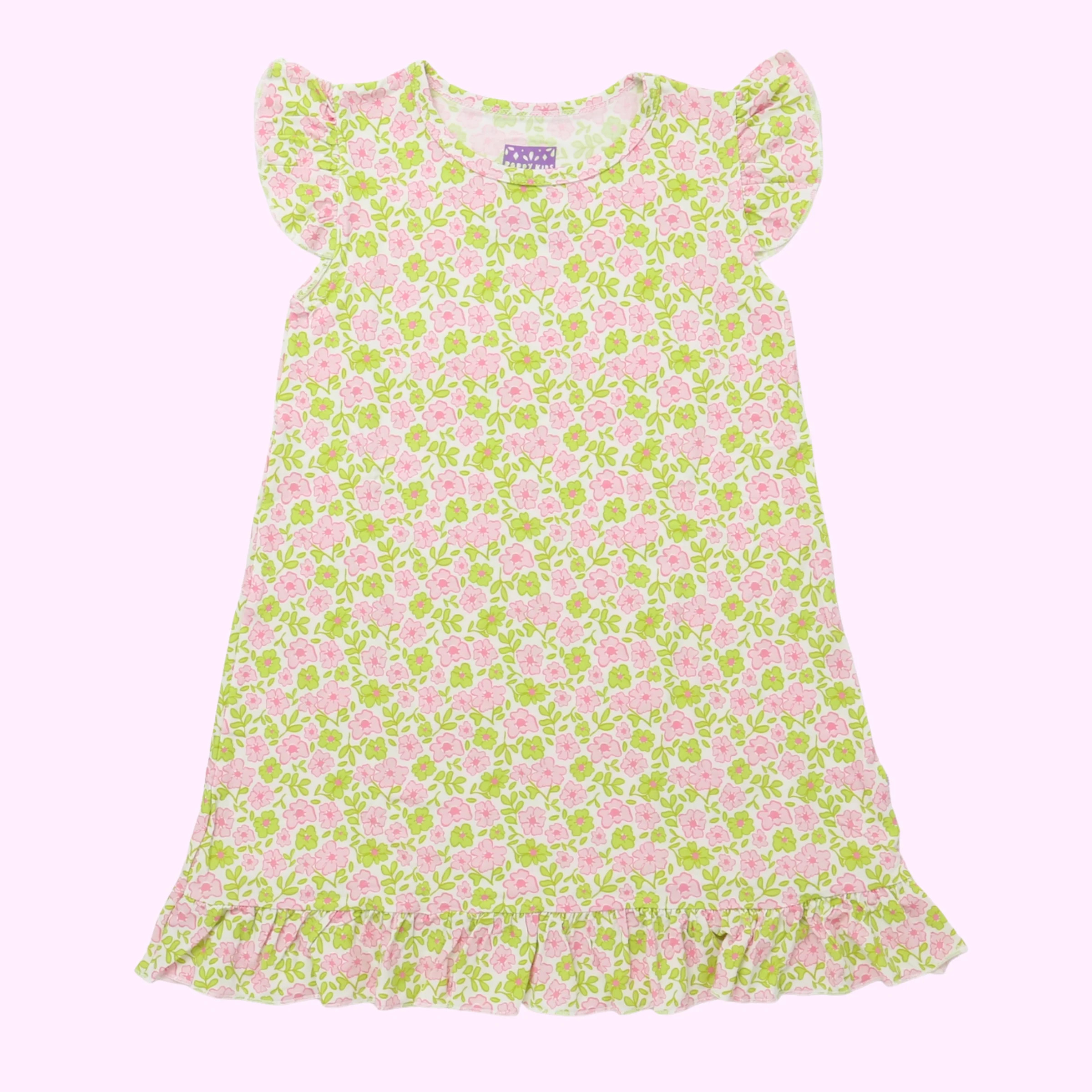 Pink and Green Floral Bamboo Dress | Poppy Kids Co