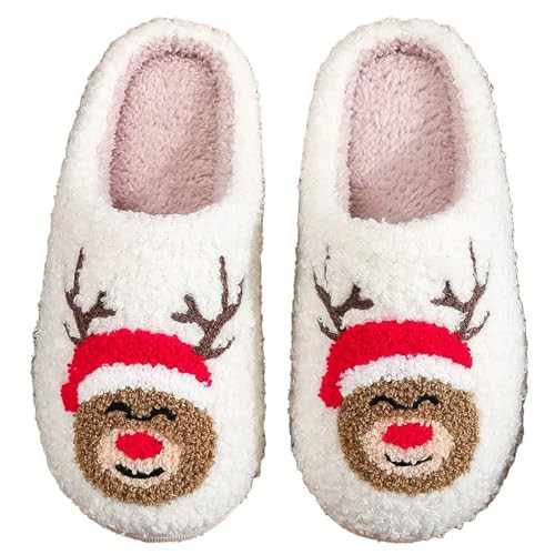 Afellicy Christmas Reindeer Slippers for Women Elk Christmas Slippers Xmas Moose Slippers Size 9.5 10 | Amazon (US)