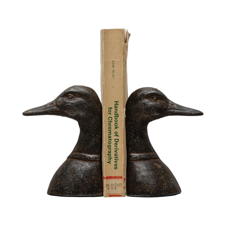 Caselyn Decorative Distressed Cast Metal Duck Head Bookends (Set of 2) | Wayfair North America