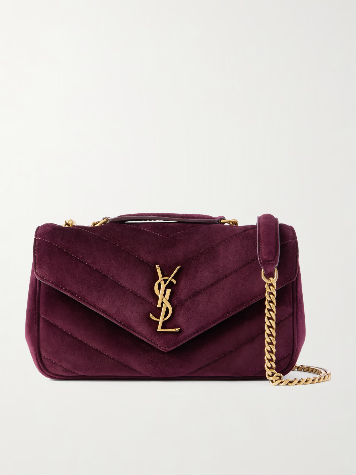 SAINT LAURENT - Loulou Quilted Suede Shoulder Bag - Burgundy | NET-A-PORTER (US)