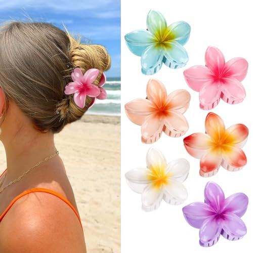 6 Pack Hawaiian Flower Hair Claw Clips for Women, Hibiscus Floral Claw Clips for Thick or Thin Hair, Cute Summer Accessories | Amazon (US)