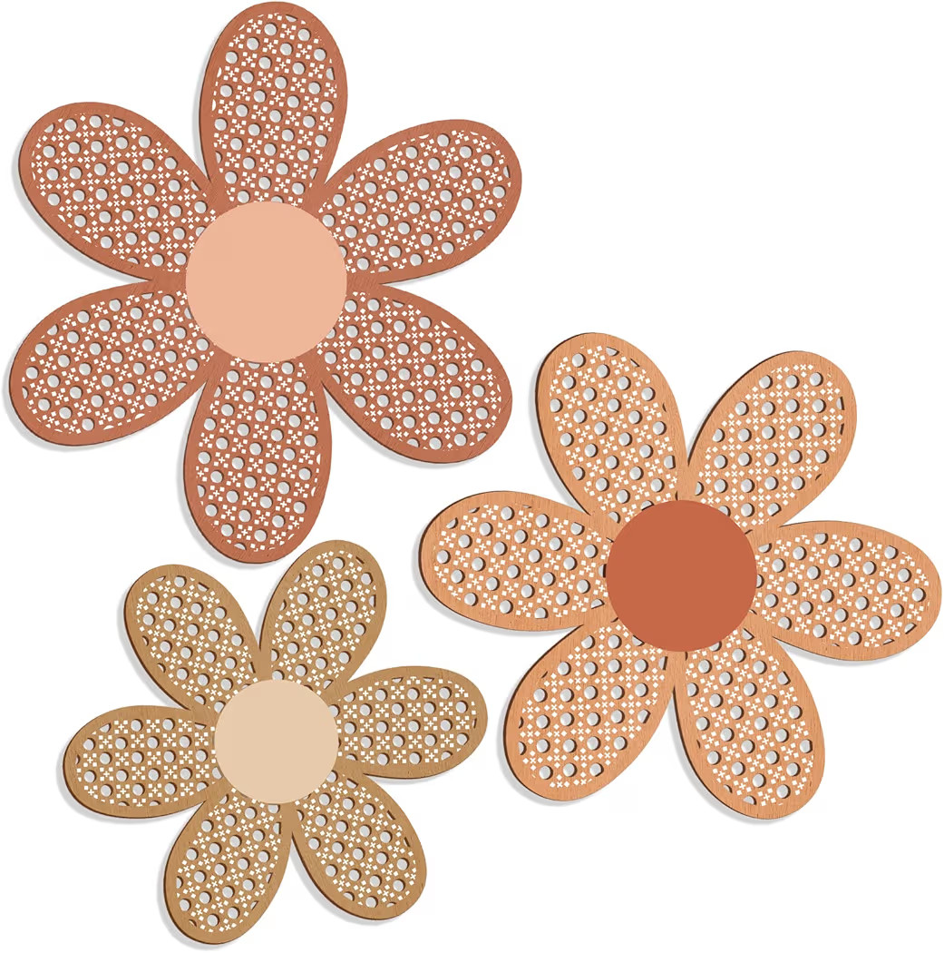 Maitys 3 Pieces Boho Daisy Wall Decor Natural Rattan Flower Wall Hanging Art Wooden Boho Art Nurs... | Amazon (US)