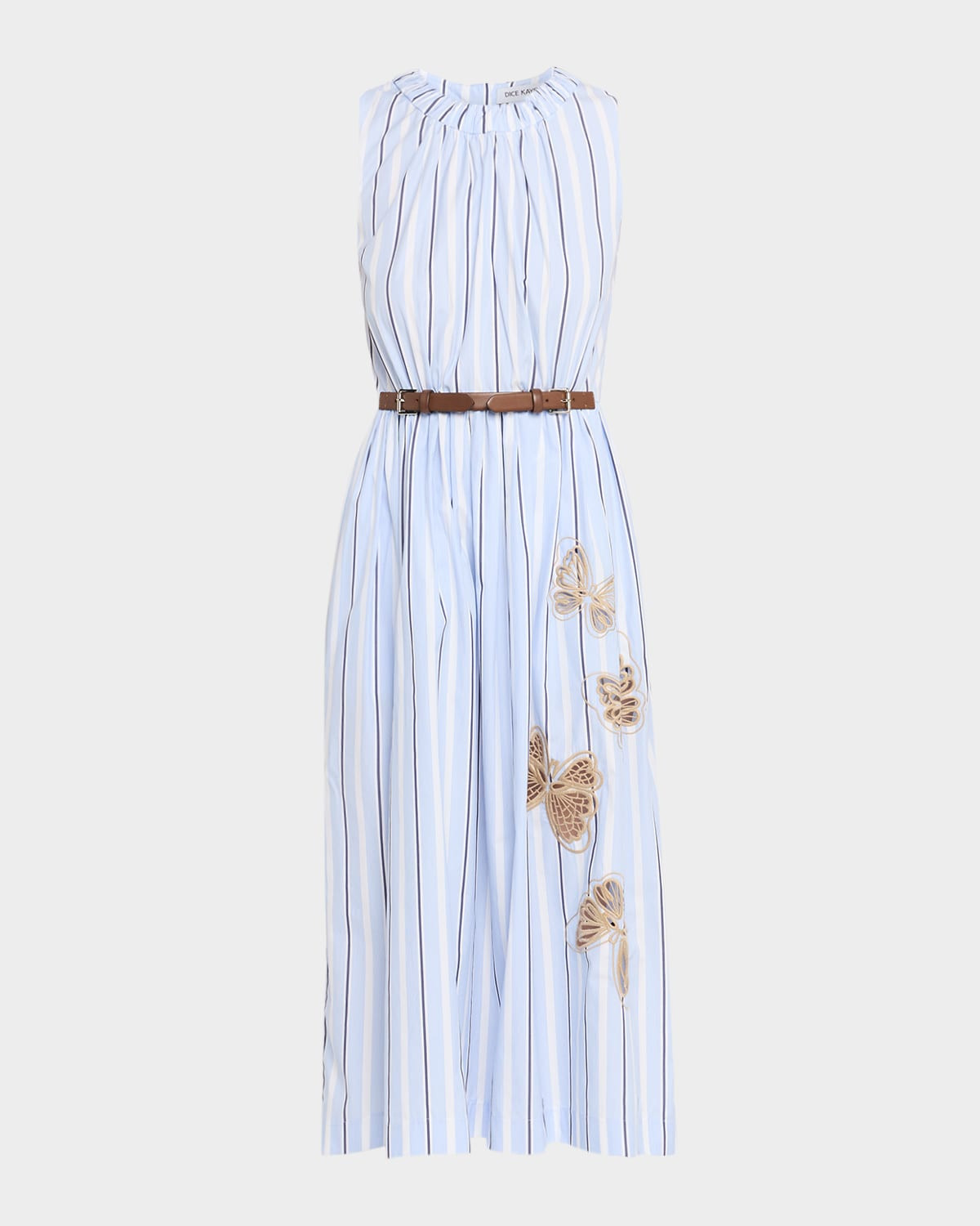 Butterfly Embroidered Striped Cotton Midi Dress | Neiman Marcus