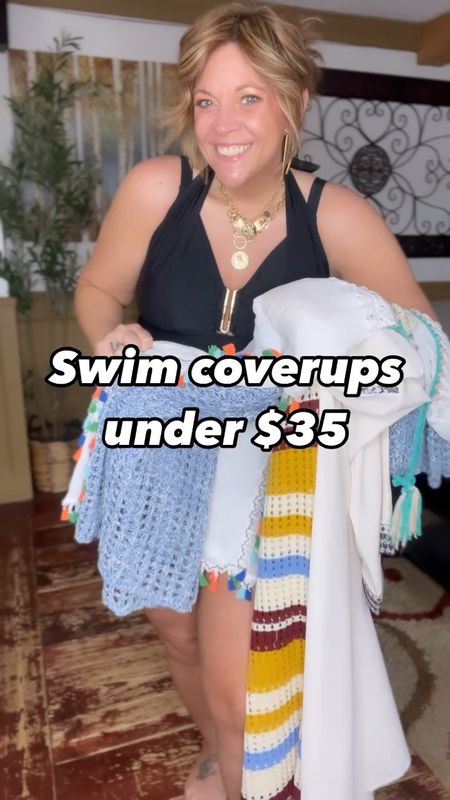 Use code 🧑‍💻 Nicoles15 at checkout!! Swim coverups, crochet cover up, plus size cover up, pool day, vacation resort wear, crochet cardigan - full coverage one piece plus size swimsuit 
Suit size 14/16 as is the striped cover up , long sleeved embroidered style, and blue crochet piece. Size 12 in the tassel coverup , denim shorts size 16plus 

#LTKplussize #LTKswim #LTKover40