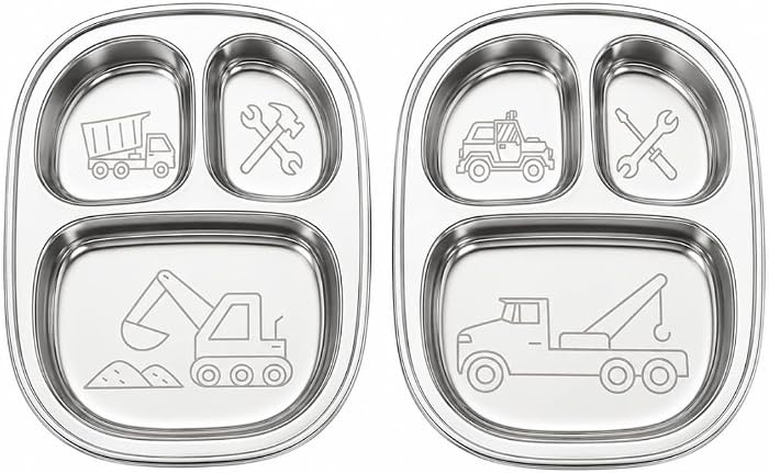 Stainless Steel Divided Plates for Kids Set of 2 | Truck Design Hidden Under Food | Food-Grade 20... | Amazon (US)
