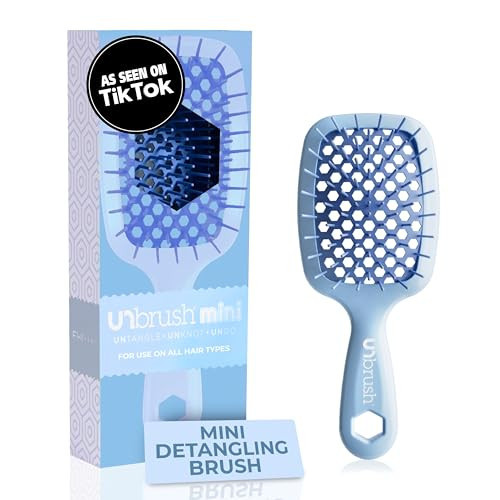 FHI Heat UNbrush Mini Detangler Brush for Pain-Free Brushing on All Wet or Dry Hair Types — Durable Duoflex Anti-Static Bristles, Lightweight Handle, Vented Mini Hair Brush, Periwinkle Light Blue | Amazon (US)