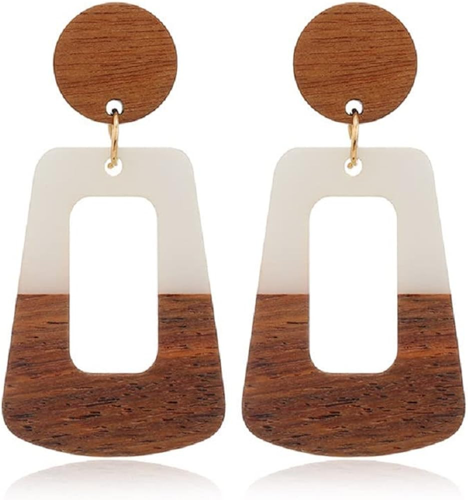 Retro Wooden Resin Geometric Bar Drop Dangle Earrings Layered Leopard for Women Polymer Clay Ligh... | Amazon (US)
