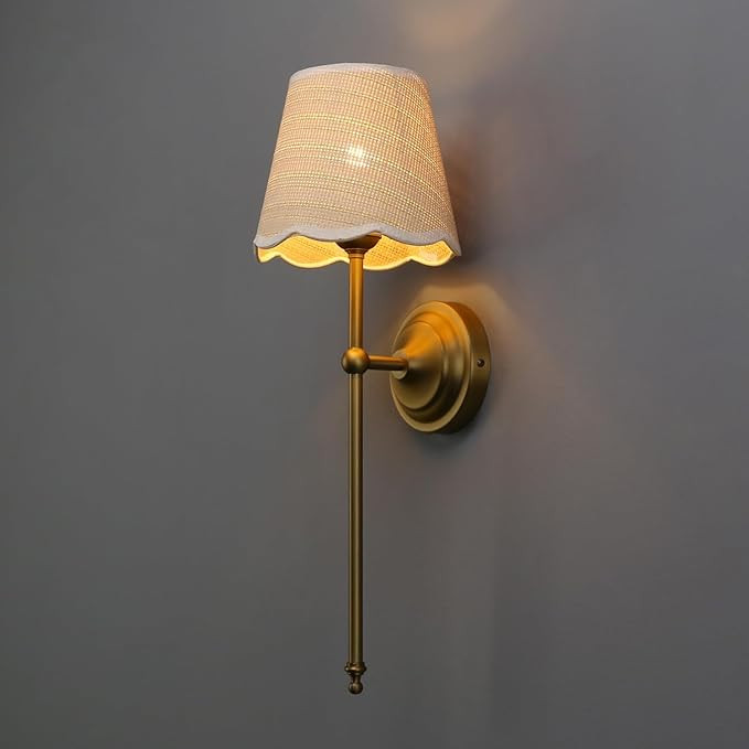 Industrial Vintage Wall Sconce Light, Boho Rattan Shade with Long Arm Antique Brass Wall Mounted ... | Amazon (US)