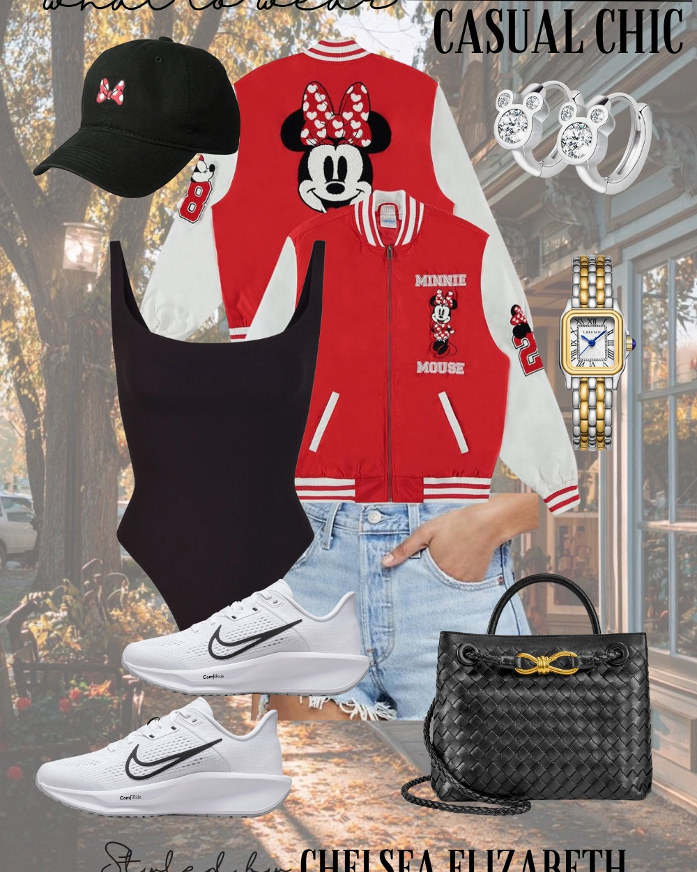 Casual Chic Outfits | Casual Fall Outfits 
•
•
•
Disney Jacket - S
Skims Black bodysuit - S
Levi jeans shorts - 27 
Disney hat
JW PEI Black handbag 
Nike Sneakers -8
•
•
•
Old Money Fall Outfit | Classy Fall Outfit | Fall Neutrals | Fall Chic | Chic Fall Outfits | Fall Outfits Petite | Fall Outfits | Fall Casual Outfits| Fall Transition Outfits | Fall Outfits Women | Fall Capsule Wardrobe | Everyday Outfits | Cute Outfits | Casual Chic  | Casual Outfits | Weekend Outfits | Errands Outfit | Coffee Run Outfit | Shopping Outfit | Comfy Outfits |  Comfy Sets | Comfy Chic | Sneaker Outfit | School Drop Off Outfit | old money looks | old money aesthetic | old money fashion | old money style | old money outfits | old money style women | neutral outfit | neutral style | classic style | classic outfits | chic outfits | chic style | casual chic | quiet luxury | minimalist | minimalist fashion | capsule wardrobe | petite outfits | Trouser Outfit | Pants Outfit | Cardigan Outfit | Vest Outfit | Matching Set Outfit | Matching Sets | Matching Set Women | Matching Set Fall | Matching Pant Set | 2 Piece Outfits | 2 Piece Sets | 2 Piece Sets Fall | Two Piece Set | Two Piece Outfits | Two Piece Fall | Europe Outfits | Italy Outfits | Vacation Outfit | 

#LTKSeasonal #LTKFindsUnder50 #LTKFindsUnder100 #LTKShoeCrush #LTKItBag #LTKOver40 #LTKTravel #LTKStyleTip #LTKPetite #LTKU