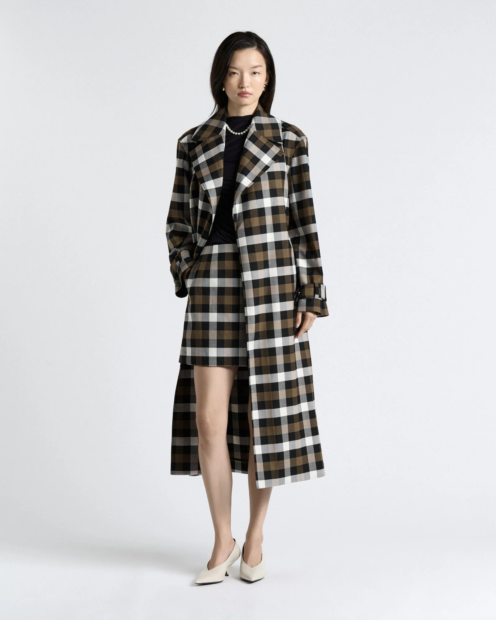 Olive Check Mini Skirt | Cue AU