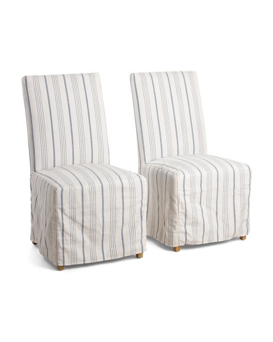 Set Of 2 Striped Sofia Linen Pillow Back Pullover Chairs | TJ Maxx