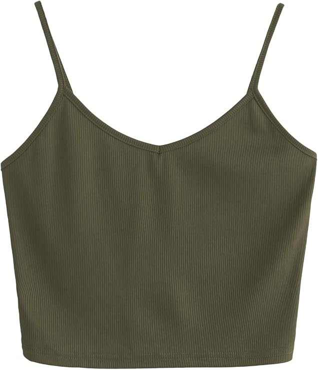 SheIn Women's Casual V Neck Sleeveless Ribbed Knit Cami Crop Top | Amazon (US)