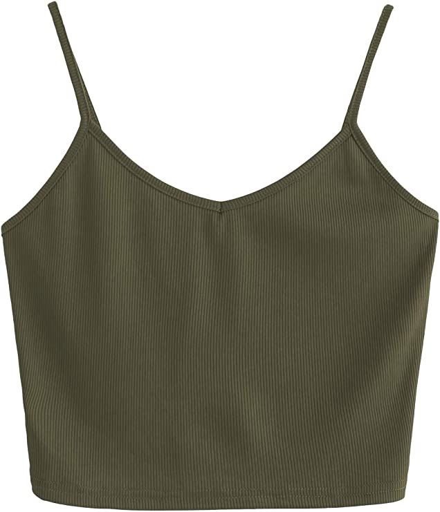 SheIn Women's Casual V Neck Sleeveless Ribbed Knit Cami Crop Top | Amazon (US)