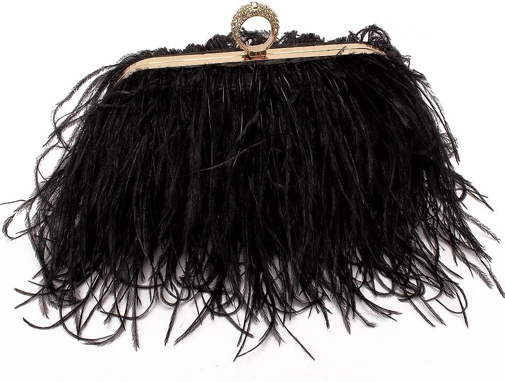 Women Real Natural Ostrich Feather Evening Bags Purses Clutch Vintage Banquet Handbag (champange)... | Amazon (US)