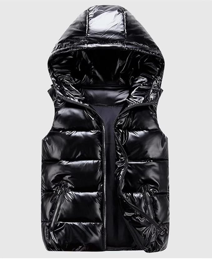 Hooded Shiny Insulated Puffer Vest Women Winter Padded Sleeveless Down Puffer Jacket | Amazon (US)