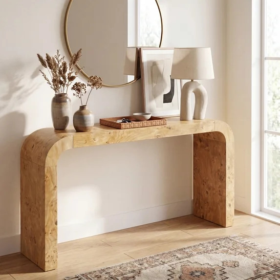 Christopher Knight Home 64" Minimalist Wooden Console Table for Entryway, Waterfall Design, Natur... | Walmart (US)