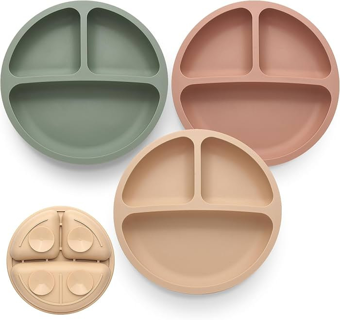 Suction Plates for Baby 3 pack, Stay Put Divided Toddler Plates, 100% Food Grade Silicone Baby Pl... | Amazon (US)