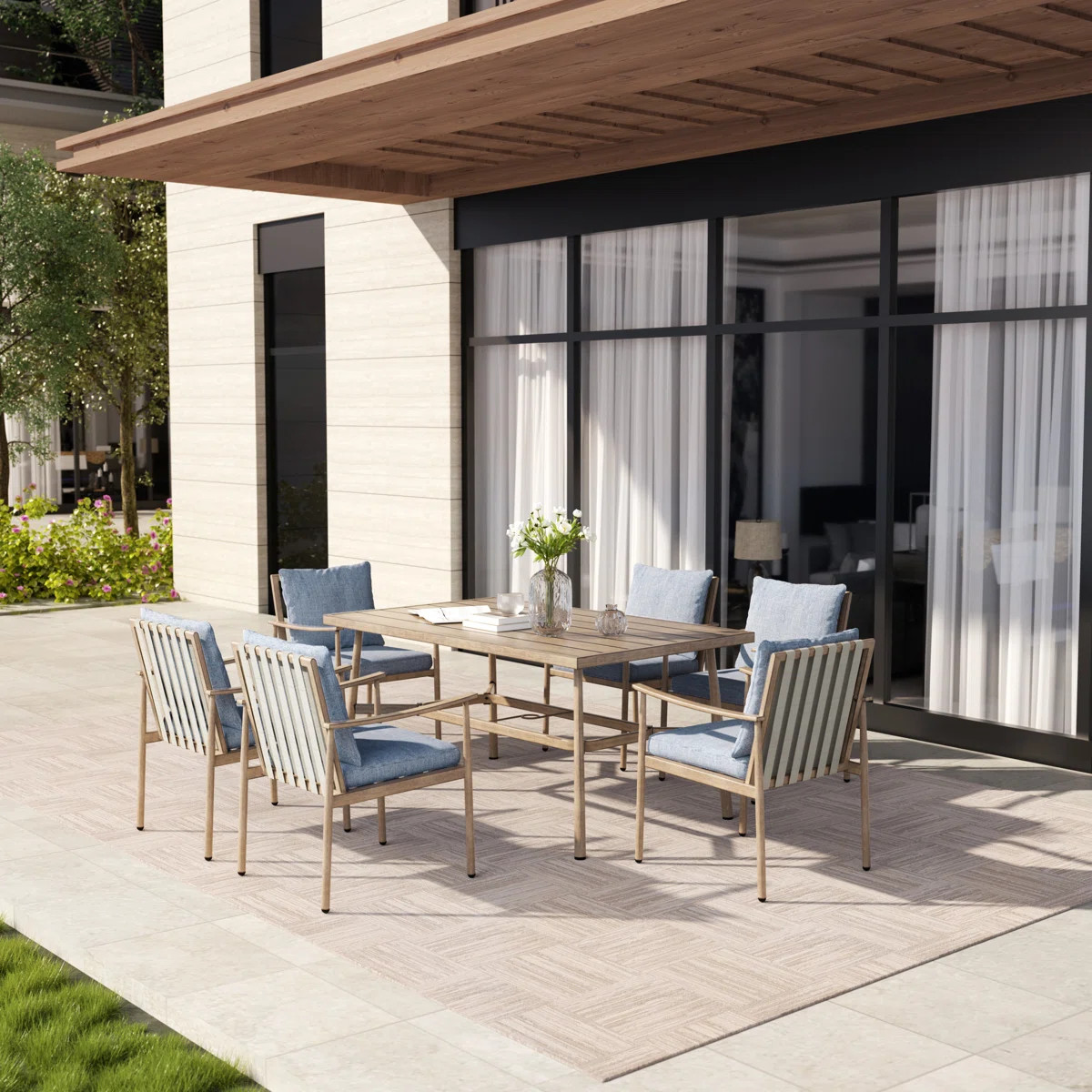 6 - Person Outdoor Aluminum Rectangular Dining Set with Cushions | Wayfair North America